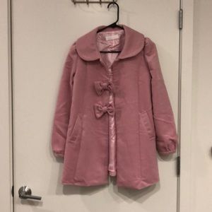 Pink wool coat with bow buttons, Sz 2